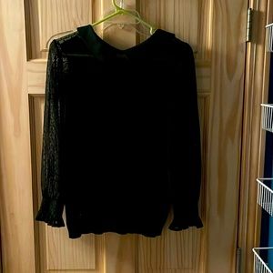 Black sheer sleeves and chest, solid body lightweight sweater- super pretty